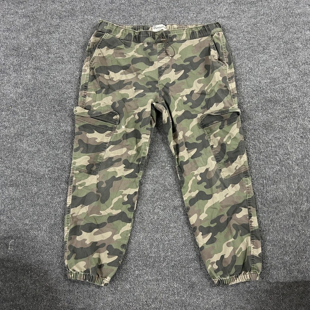 No Boundaries Cargo Joggers Womens Size XL Green Camo Utility Stretch Good